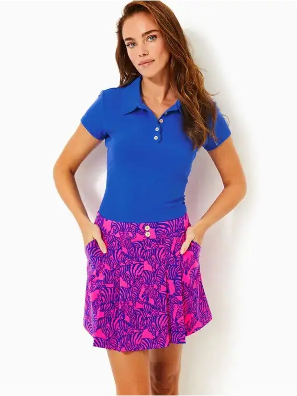 NWOT Lilly Pulitzer Size 10 UPF 50+ Luxletic Pleated Bright Skort - Blue/Pink